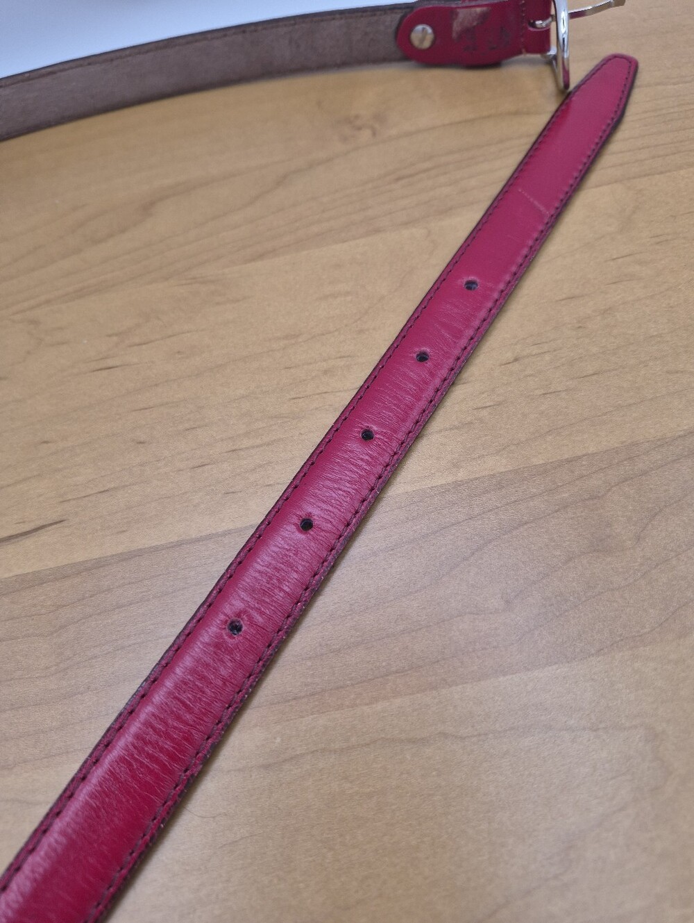 Vera Pelle Made In Italy Red Leather Skinny Belt Silver Buckle Size L (115) - Picture 6 of 9